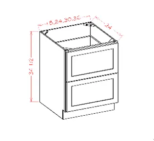 Ice White Shaker 36" Wide 2-Drawer Base Cabinet (1-1/4" Overlay, Cws/Cwb) 1