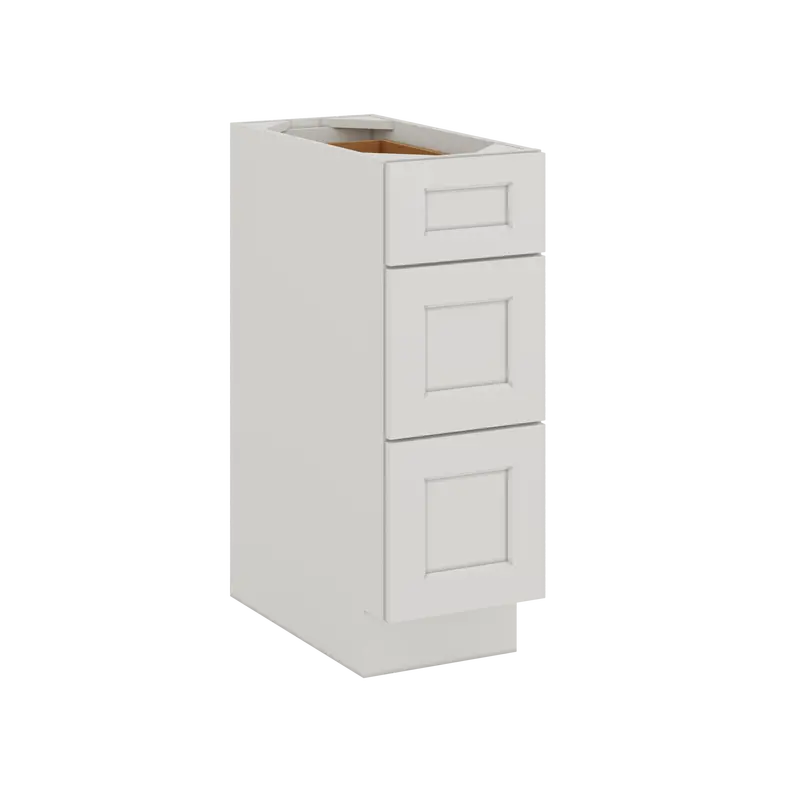 Ice White Shaker Three-Drawer Base Cabinet – 12 To 36 Inch Widths, 1-1/4 Inch Overlay 1
