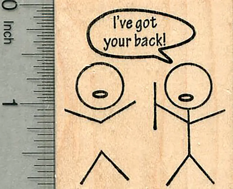 'I'Ve Got Your Back' Friendship Rubber Stamp With Minimalist Stick Figures 1