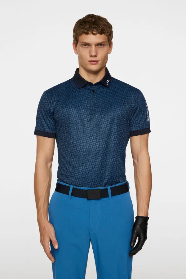 J.Lindeberg Men’S Tour Tech Print Polo – Shadow Bridge Collection: Navy 1