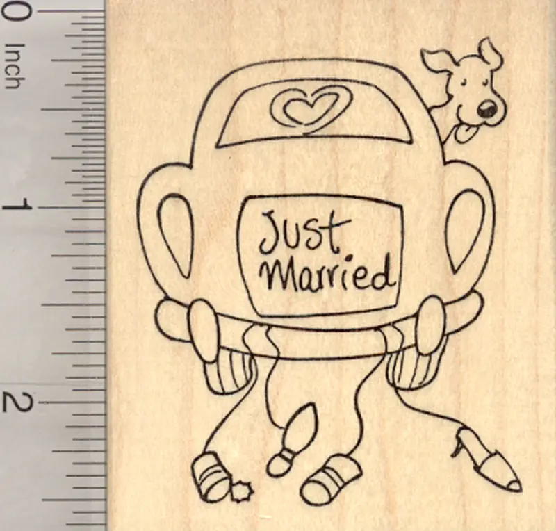 ‘Just Married’ Car Rubber Stamp – Dog Wedding Celebration Theme 1