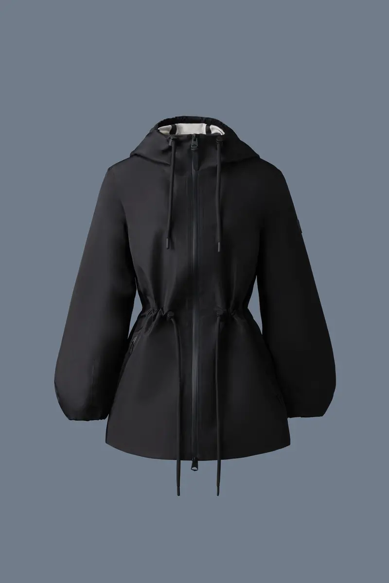 Kalea Technical Rain Jacket With Drawcord Waist – Black Trench Style 1