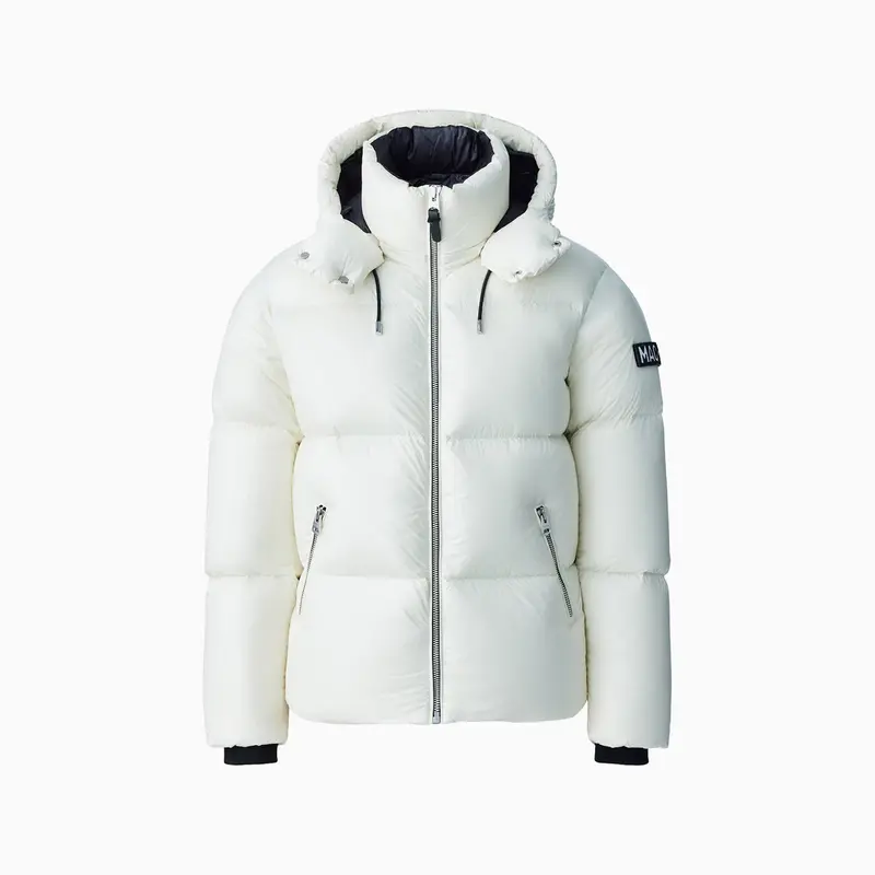 Kent-Z White Lightweight Lustrous Hooded Down Jacket 1