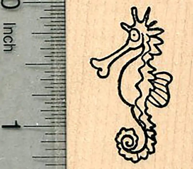 Left-Facing Seahorse Rubber Stamp – Hippocampus Outline, Marine Biology Style 1