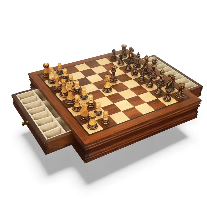 Legacy Chess Combo – 20-Inch Golden Rosewood Board With 4-Inch Gloss-Finish Staunton Pieces 1