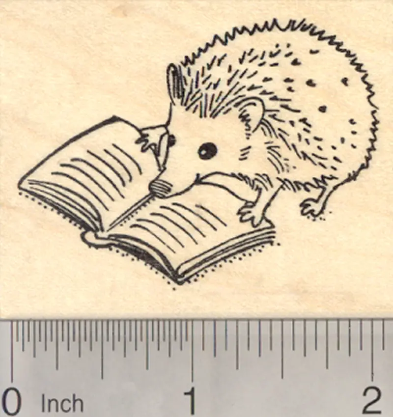 Literacy-Themed Hedgehog Rubber Stamp: Reading Animal Design 1
