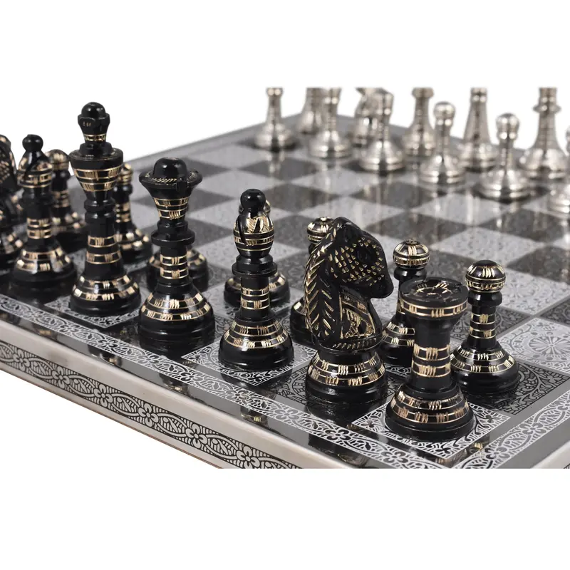 Luxury Brass Metal Staunton-Inspired Set – 12" Artistic Design – Ebony & Maple Board – Europe Clearance 1