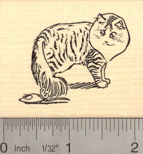 Maine Coon Cat Playing With Toy Mouse Rubber Stamp 1