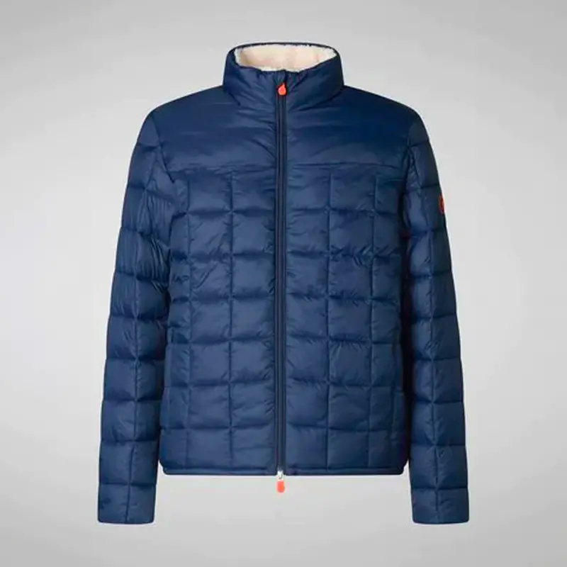 Men'S Colby Faux Fur-Lined Navy Puffer Jacket With Stand-Up Collar 1