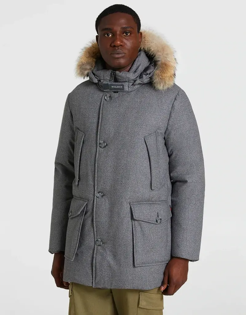 Men'S Luxe Arctic Parka In Grey Tweed Fabric 1
