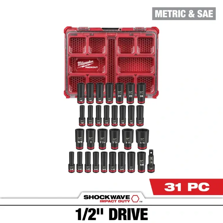 Milwaukee 1/2" Drive Impact Socket Set – 31-Piece Packout-Ready Kit 1