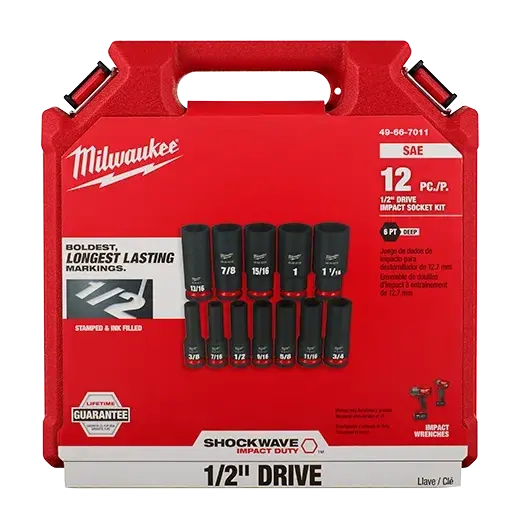 Milwaukee 49-66-7011 Shockwave Impact Duty 12-Piece 1/2" Drive Sae Deep 6-Point Socket Set 1