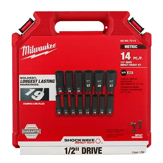 Milwaukee 49-66-7014 Shockwave Impact Duty 14-Piece 1/2" Drive Metric Deep 6-Point Socket Set 1