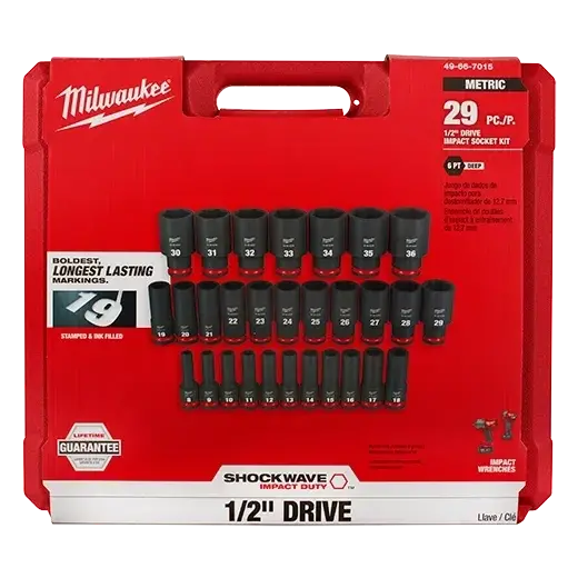 Milwaukee 49-66-7015 29-Piece Shockwave Impact Socket Set – 1/2" Drive, Metric Deep 6-Point 1