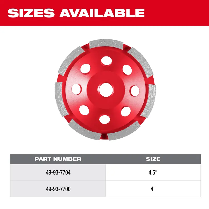 Milwaukee 49-93-7760 5" Double-Row Diamond Cup Grinding Wheel – 5/8"-11 Thread 1