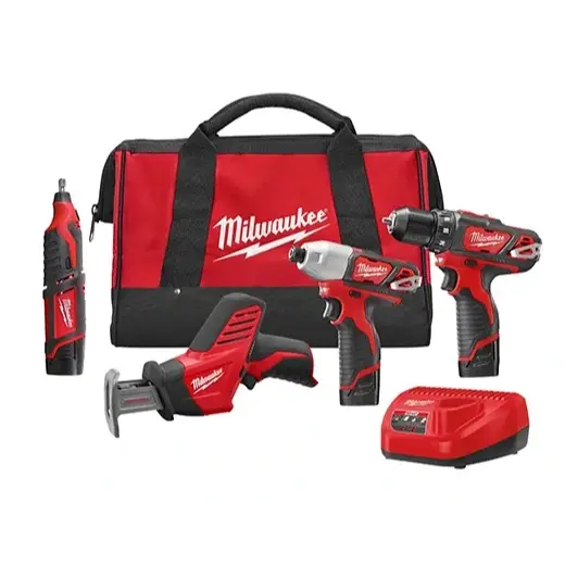 Milwaukee M12 Lithium-Ion 4-Tool Starter Set With Batteries And Charger 1