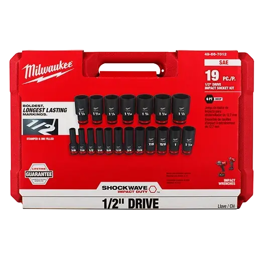 Milwaukee Shockwave 49-66-7012 19-Piece 1/2" Drive Deep 6-Point Socket Set – Impact-Duty Sae 1