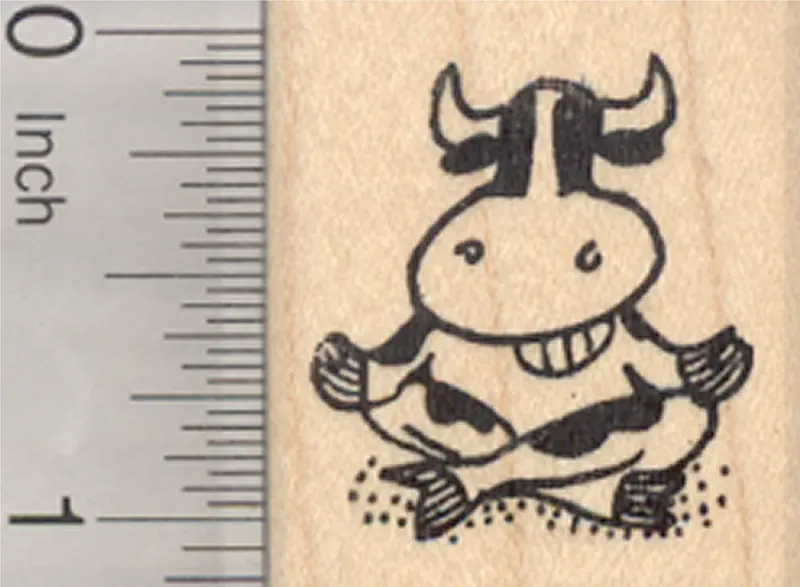 Mindful Grinning Cow Rubber Stamp – Meditating Silhouette With 'Oom' Motif 1