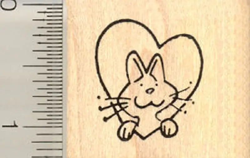 Mini Cat Inside Heart Rubber Stamp – Sweet Animal Love Motif 1