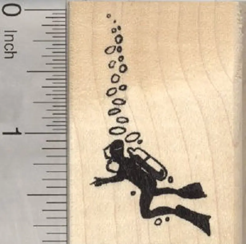 Mini Scuba Diver Rubber Stamp – Compact Underwater Adventure Design 1