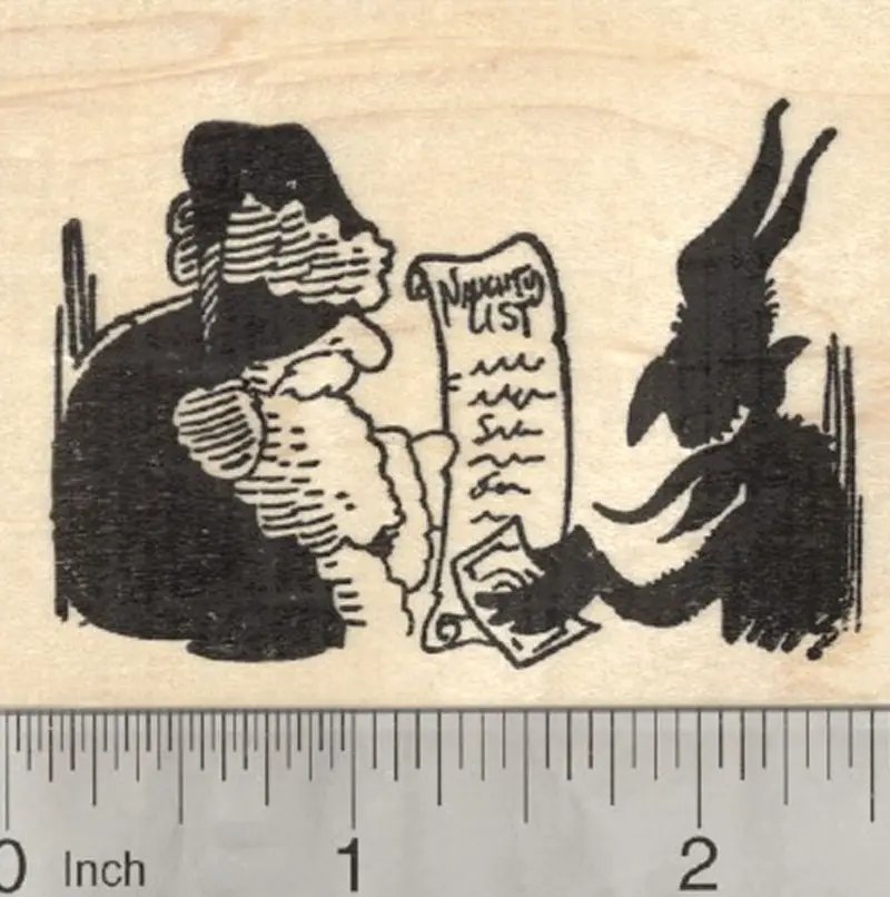 Mischievous Krampus Rubber Stamp Buying The Naughty List From Santa 1