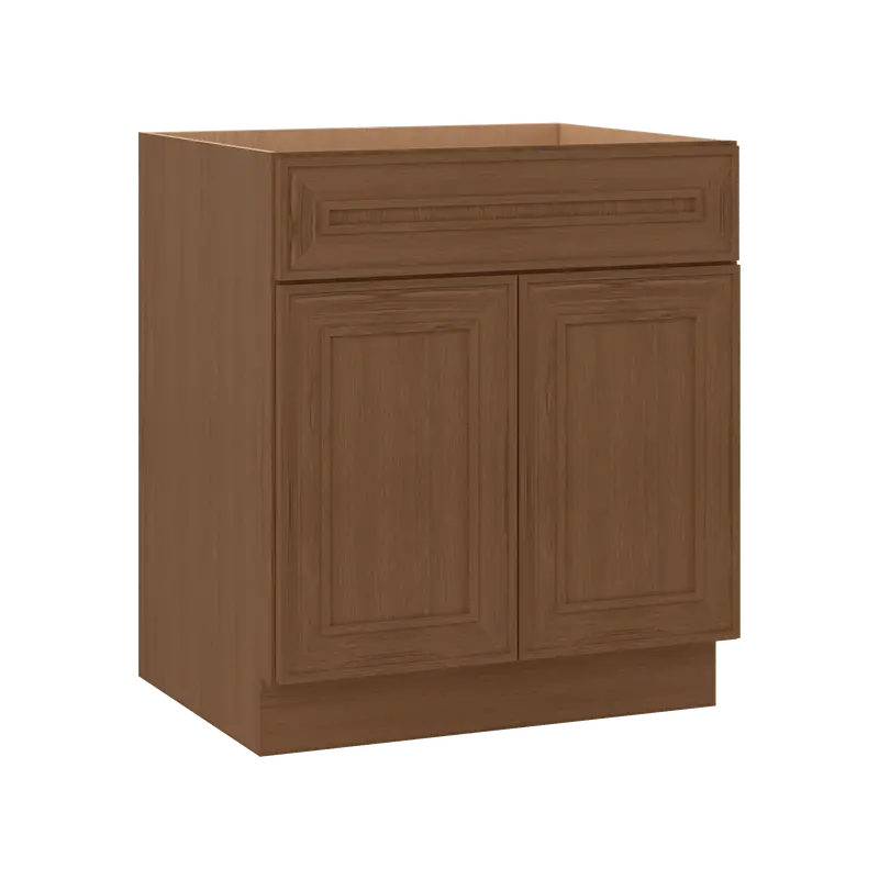 Mocha Elegant Oak Sink Base Cabinet – 30 To 42 Inch Widths, 1-1/4 Inch Overlay 1