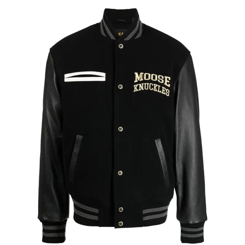 Moose Knuckles Black Gold Varsity-Style Bomber Jacket For Men 1
