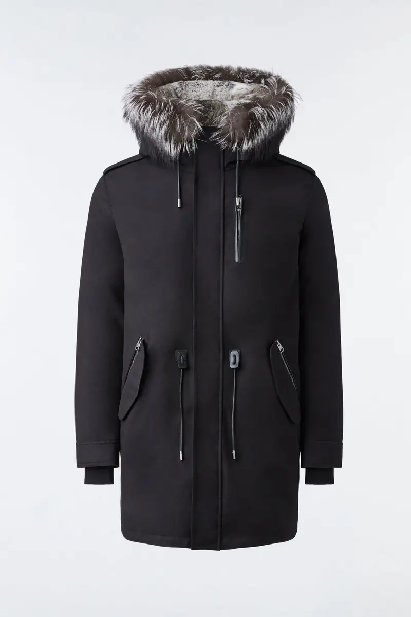 Moritz Rabbit Fur-Lined Twill Parka With Detachable Silver Fox Trim – Black 1