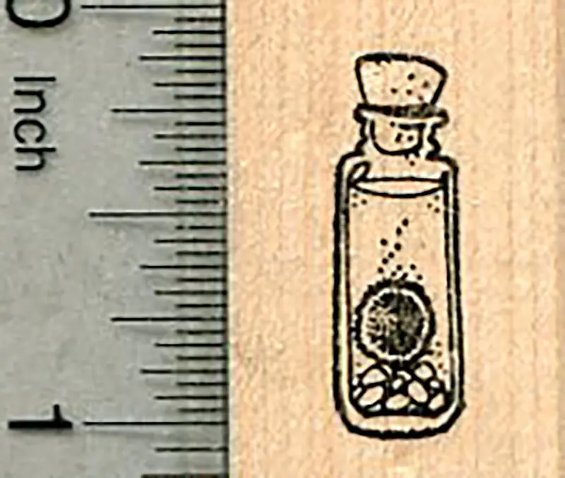 Moss Ball In Glass Jar Rubber Stamp — Botanical And Terrarium-Themed Art 1