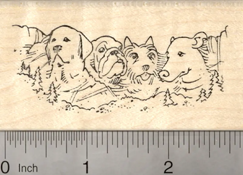 Mt. Ruffmore Rubber Stamp Featuring Four Breeds: Labrador, Bulldog, Terrier, Greyhound 1