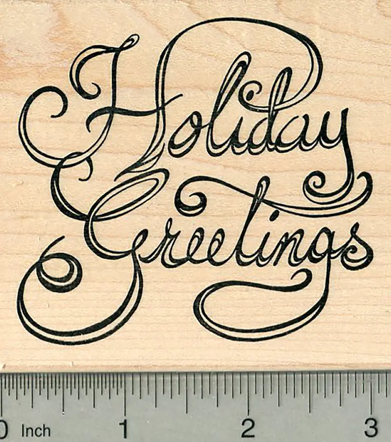 Multi-Faith Holiday Greetings Rubber Stamp – Christmas, New Year & Hanukkah 1