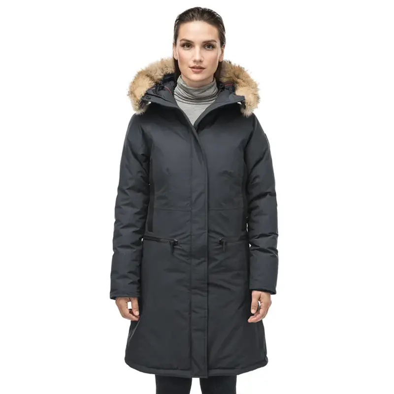 Nobis Alissa Black Midi Fitted Parka For Women 1