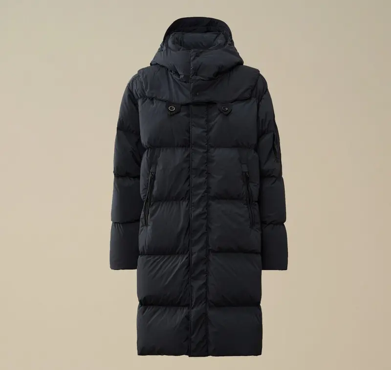 Nycra-R Buttoned Hood Long Down Jacket – Black Sand 1