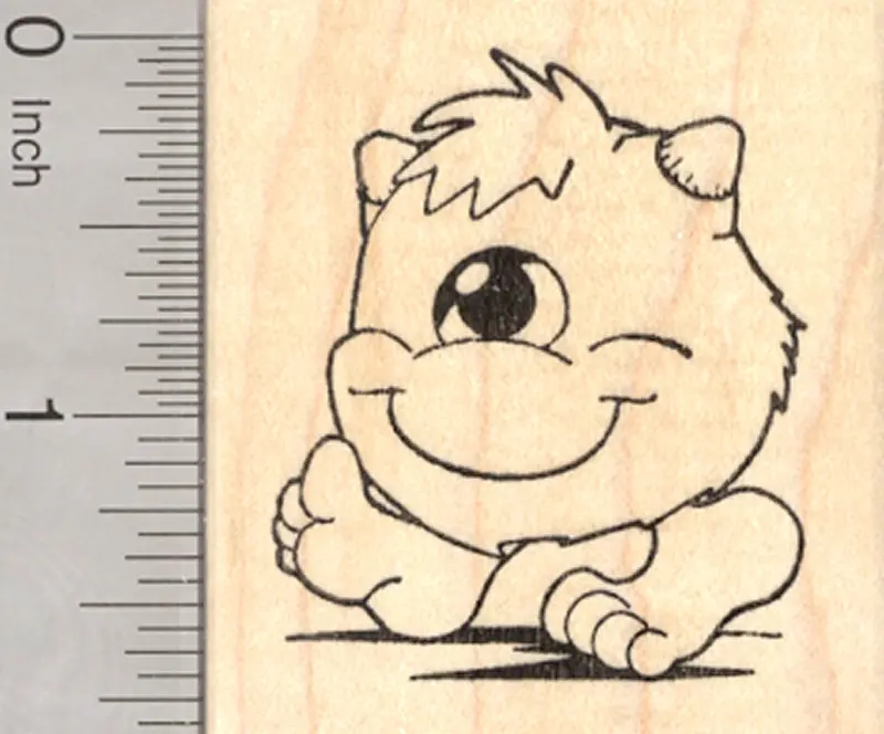 One-Eyed Fuzzy Monster Rubber Stamp – Whimsical Halloween Creature Design 1