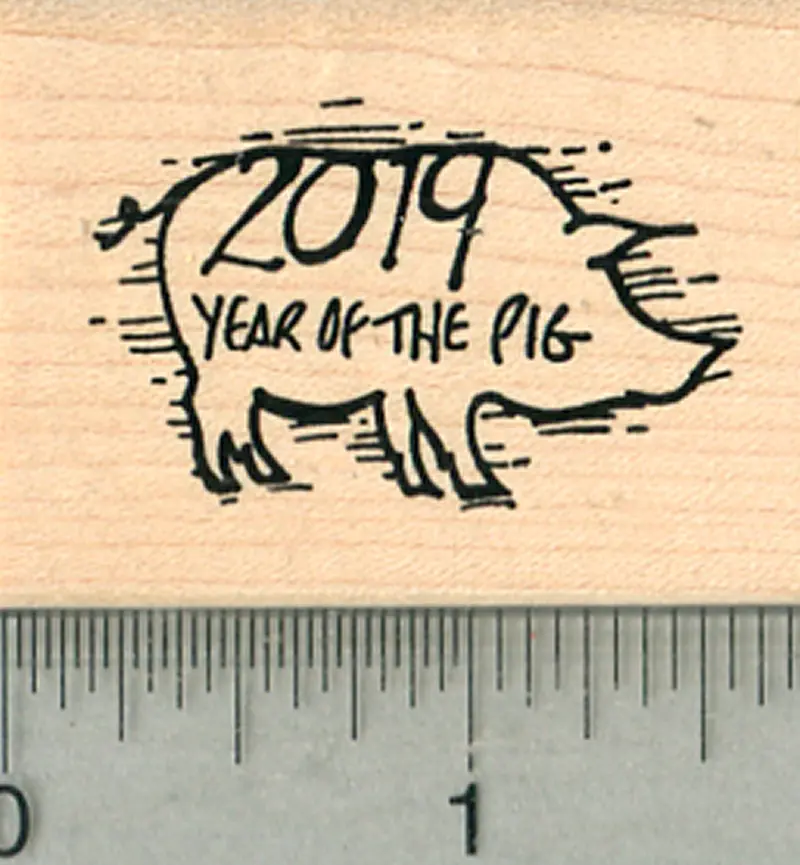 Outline-Style Year Of The Pig Rubber Stamp – 2019 Chinese Zodiac 1