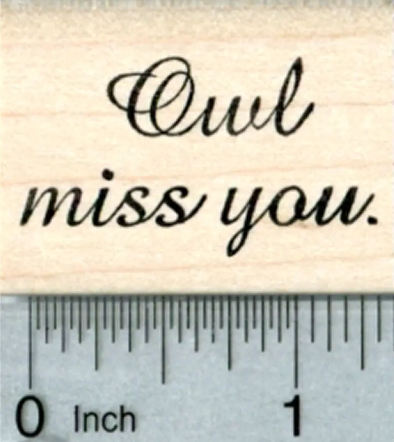 'Owl Miss You' Sentiment Rubber Stamp – Minimalist Text Design 1