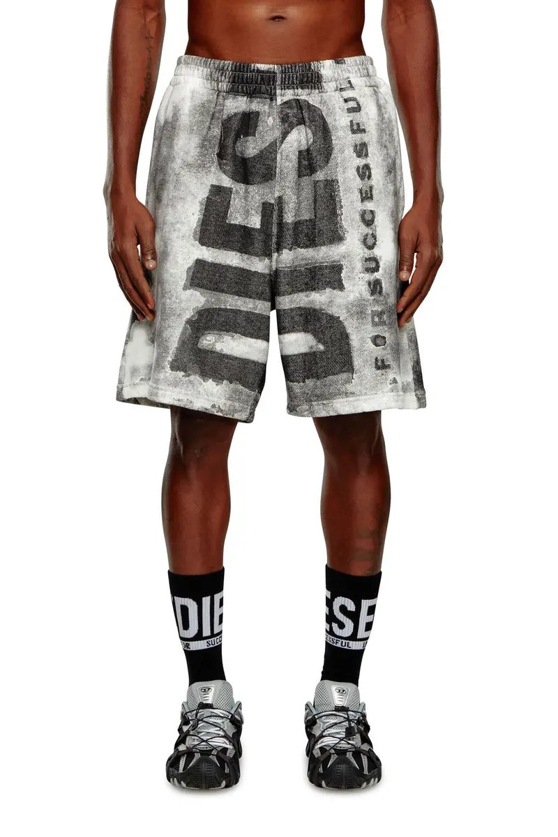 P-Bisc Super Logo Sweat Shorts – Deep Black & Color-Bleed Design 1