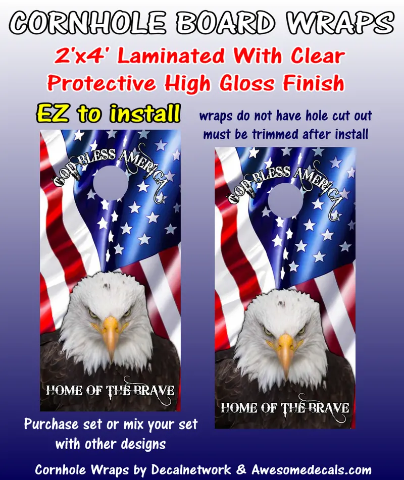 Patriotic Eagle & American Flag Cornhole Wrap – 'Home Of The Brave' 1