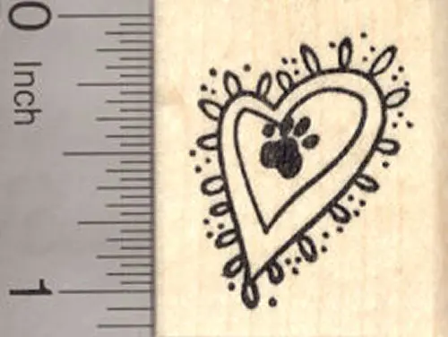 Paw Print Inside Heart Rubber Stamp – Valentine’S Day Motif 1