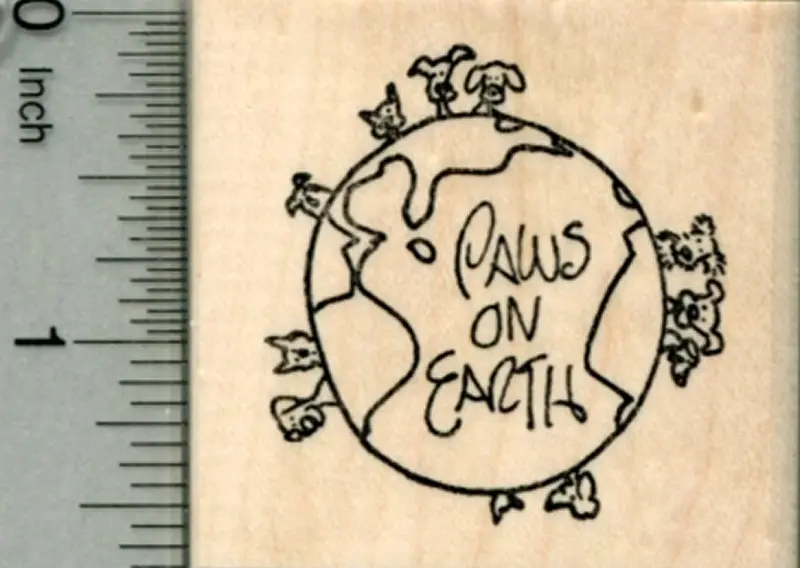 ‘Paws On Earth’ Rubber Stamp – World Peace Pet Series Featuring Dog & Cat 1