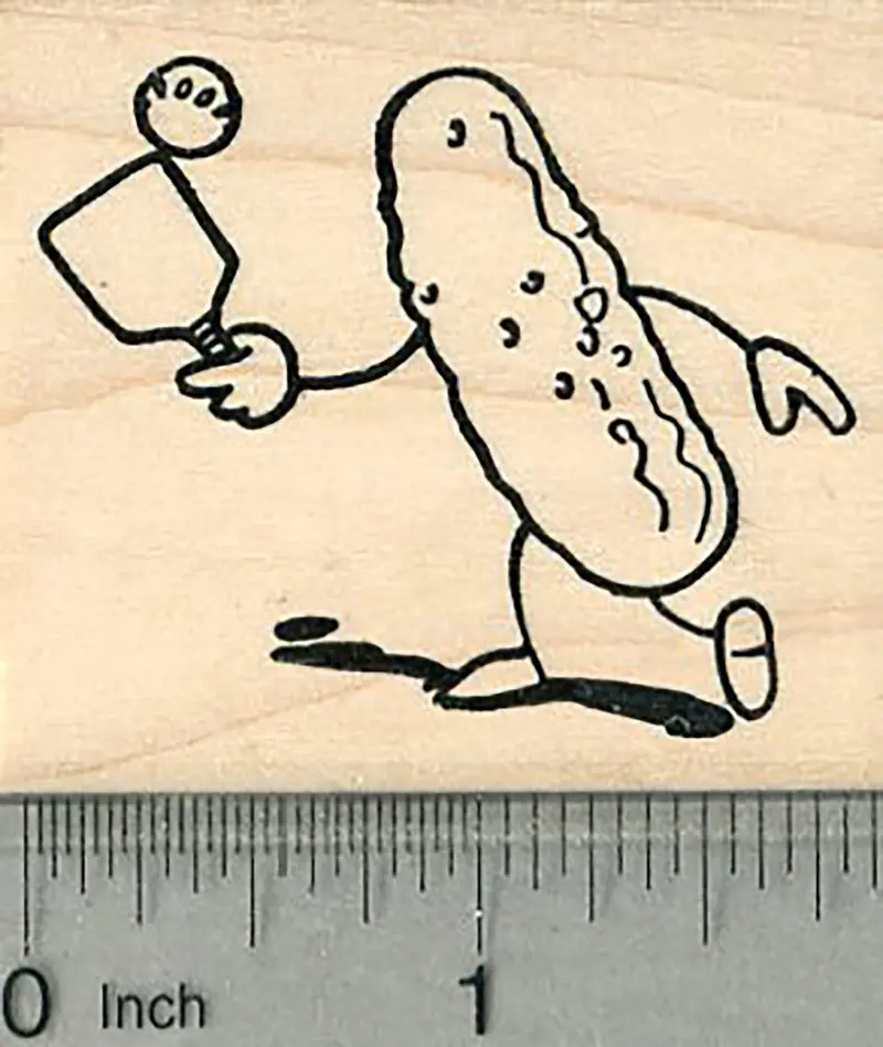 Pickleball Sport Rubber Stamp Featuring Paddle And Ball Graphic 1