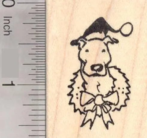 Pitbull Christmas Rubber Stamp – Santa Hat & Wreath Holiday Edition 1