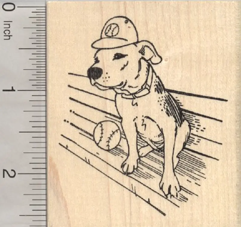 Pitbull Wearing Baseball Cap Rubber Stamp – Playful Canine Portrait 1