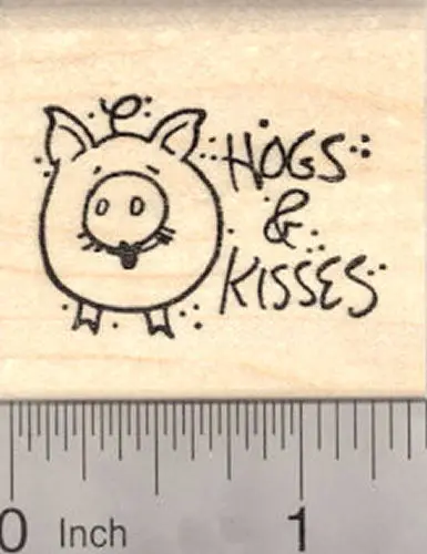 Playful Pig Rubber Stamp – ‘Hogs And Kisses’ Valentine’S Design 1