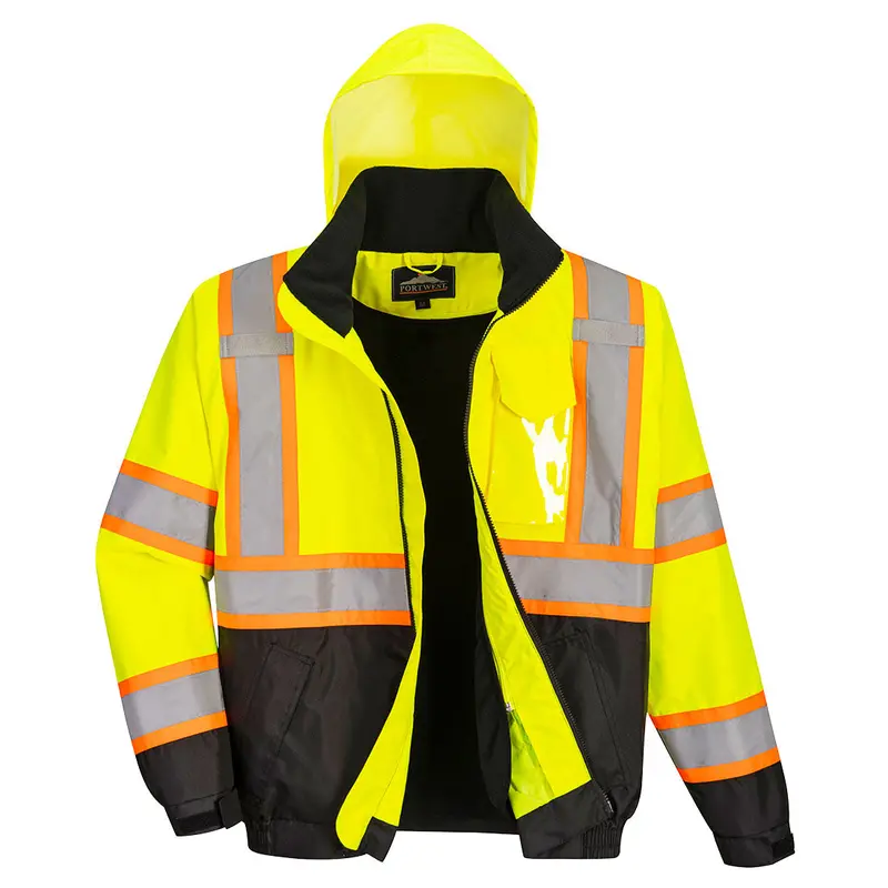 Portwest 2-In-1 Contrast Bomber Jacket – Yellow & Black, Reflective Winter Layer 1