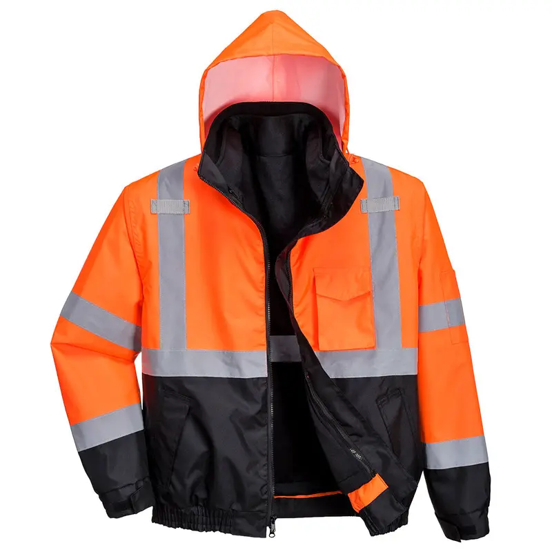 Portwest 3-In-1 Premium Contrast Bomber – Orange/Black, Adaptable High-Visibility Outerwear 1