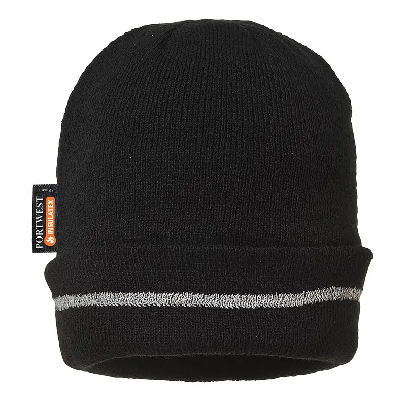 Portwest Black Thermal Knit Hat Featuring Reflective Accents – B023Bk 1