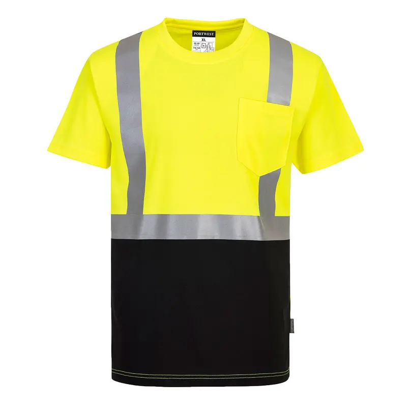 Portwest Nashville Hi-Vis Contrast Pocket T-Shirt – Yellow/Black 1