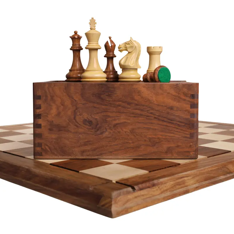 Queens Gambit Golden Rosewood Staunton Chess Set With Board And Storage Box 1
