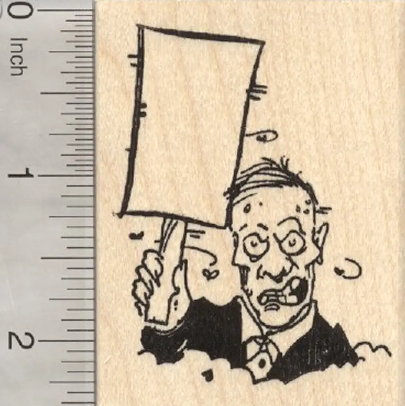 Quirky Zombie Rubber Stamp Holding An Empty Sign 1
